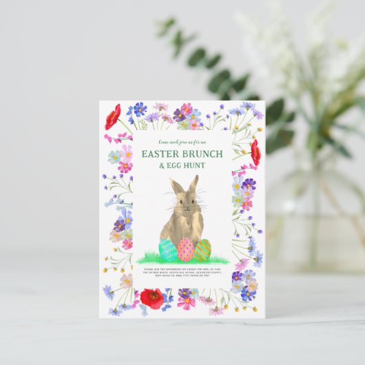 Ostereierjagd und Brunch Bunny Boho Floral Einladungspostkarte (Stehend Vorderseite)