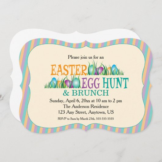 Ostereierjagd und -brunch, bunte Eier Einladung (Vorne/Hinten)