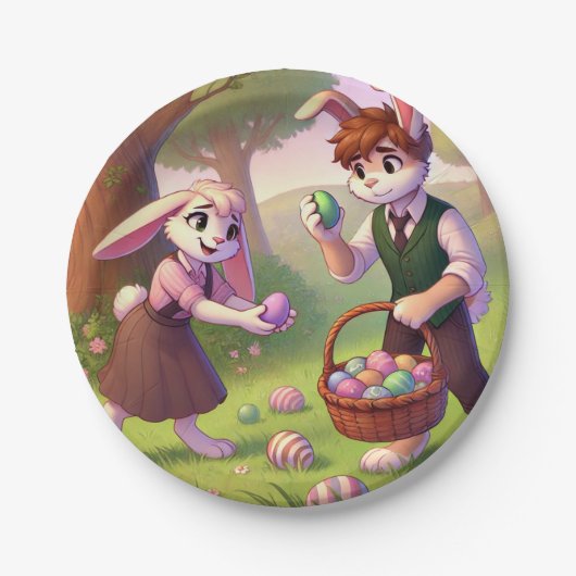 Ostereierjagd - Whimsical Bunny Celebration Pappteller (Vorderseite)