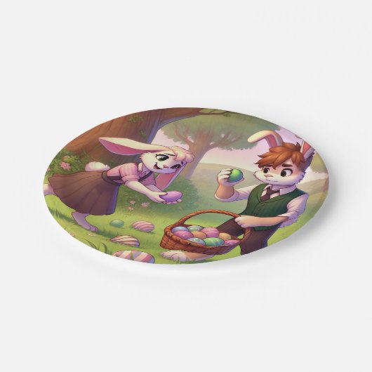 Ostereierjagd - Whimsical Bunny Celebration Pappteller (Schrägansicht)