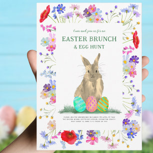 Ostereiersuche Frühling Brunch Hase Wildblume Einladung