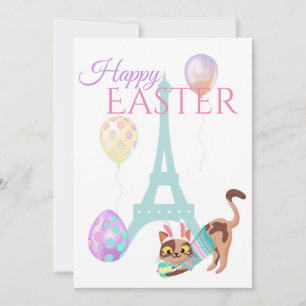 Ostereiffelturm und Katzenpastellballons Feiertagskarte