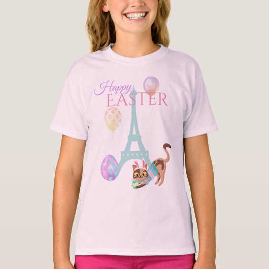 Ostereiffelturm und Katzenpastellballons T-Shirt (Vorderseite)