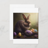 Ostereinladung, Eierjagd, Brunch, niedlicher Hase Einladung (Vorne/Hinten)