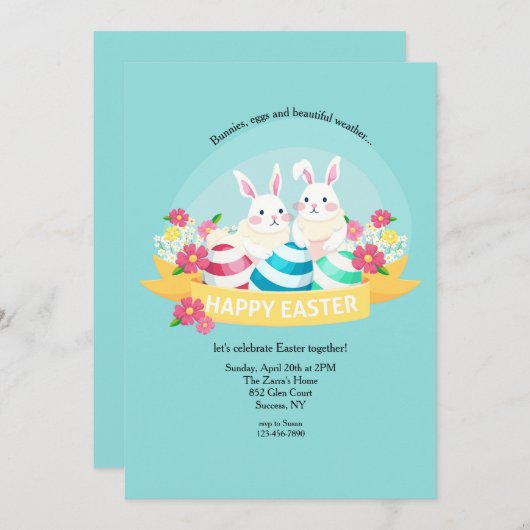 Ostereinladung von Bunnies und Eiern Einladung (Vorne/Hinten)
