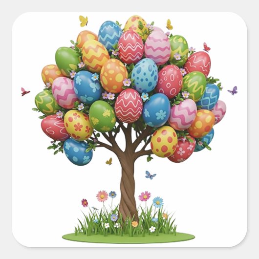 OSTEREISBAUM QUADRATISCHER AUFKLEBER (Vorderseite)