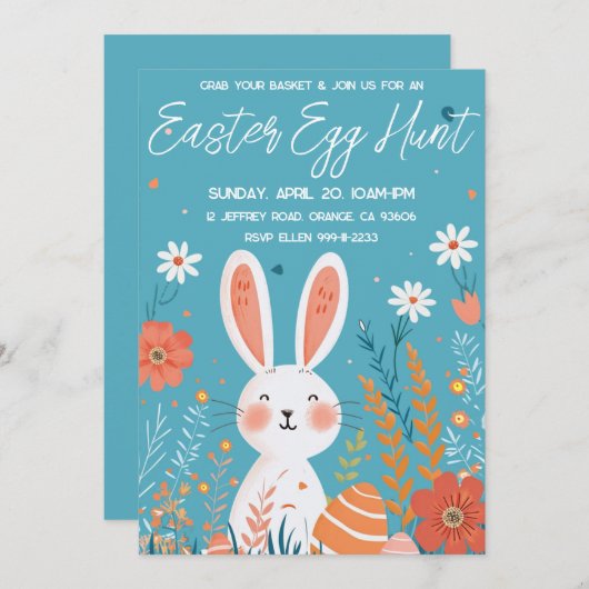 Ostereisjagd niedlicher Hase Einladung (Vorne/Hinten)