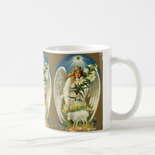 Osterengel im Vintage-Stil, Lamm, Lilienblume, gol Kaffeetasse