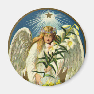 Osterengel im Vintage-Stil, Lamm, Lilienblume, gol Magnet