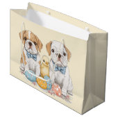 Osterenglische Bulldogs Große Geschenktüte (Vorderseite Schrägansicht)