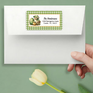 Osterenten Osterei & Blumen auf grünem Gingham Adressaufkleber