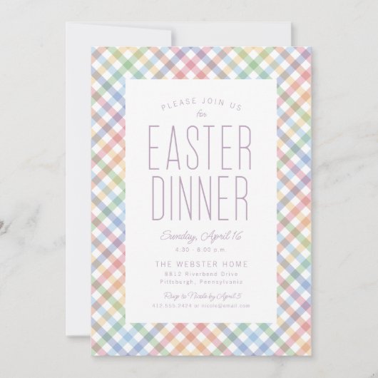Osteressen Regenbogen Gingham Frühling Einladung (Vorderseite)