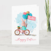Osterfahrrad Bunny mit Banner und Balloons Karte (Vorderseite)