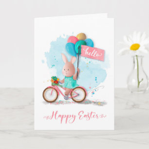 Osterfahrrad Bunny mit Banner und Balloons Karte