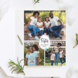 Osterfamilie Name 3 Foto Collage Blumeneier Niedli Postkarte