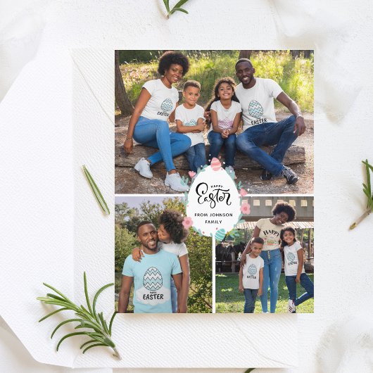 Osterfamilie Name 3 Foto Collage Blumeneier Niedli Postkarte