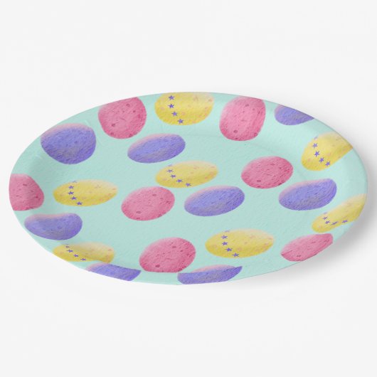 Osterfarbeier Pappteller (Schrägansicht)