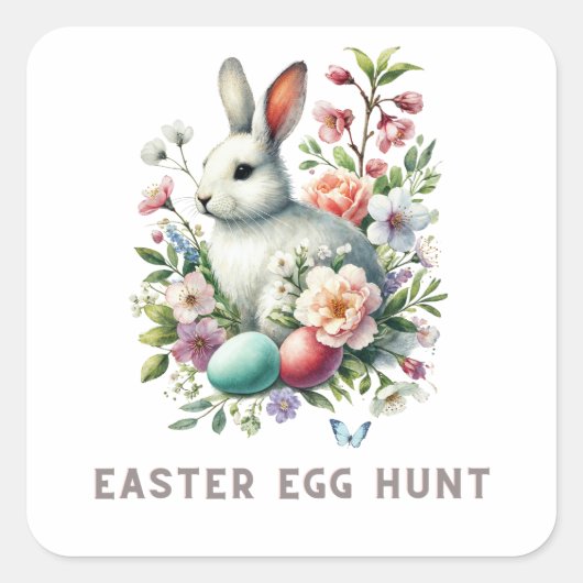 Osterfarben Bunny & Blume Quadratischer Aufkleber (Vorderseite)
