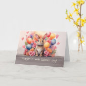 Osterfarben-Kaninchen Amid-Blume und Balloons Karte (Gelbe Blume)