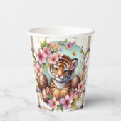 Osterfarben Kariert Floral Baby Tiger Pappbecher (Rückseite)