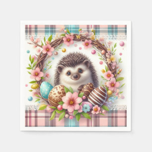 Osterfarben Karierter Blumenbaby Igel Serviette