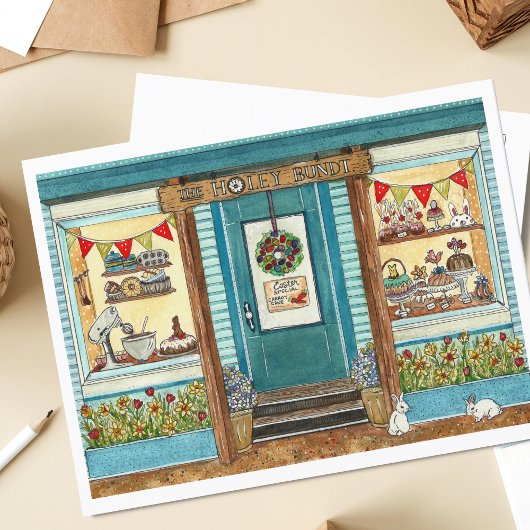 Osterfarben und Tortenladen Postkarte