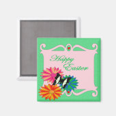 Osterfarbene Blume und Schmetterling Magnet (Vorderseite/Rückseite)