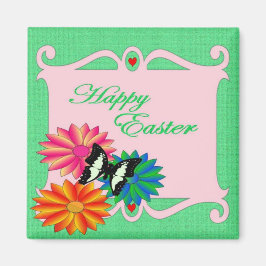 Osterfarbene Blume und Schmetterling Magnet