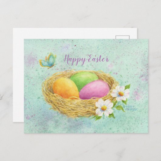 Osterfarbene Eier Nest Postkarte (Vorne/Hinten)