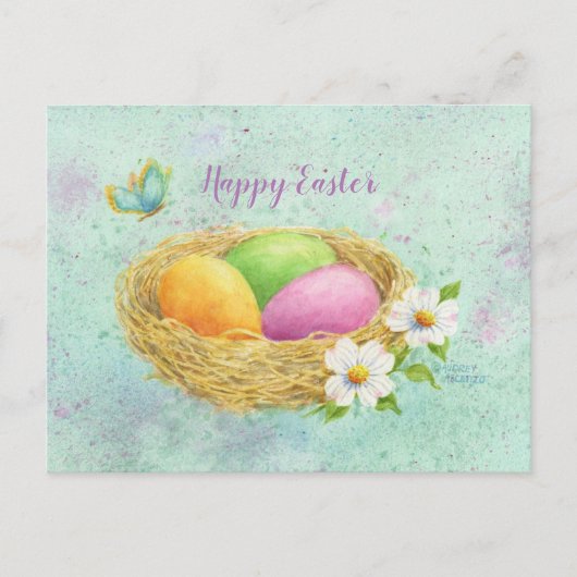Osterfarbene Eier Nest Postkarte (Vorderseite)