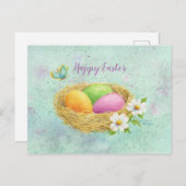 Osterfarbene Eier Nest Postkarte (Vorne/Hinten)