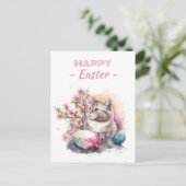 Osterfarbene Katzeneier und Kirschblüten - Postkarte (Stehend Vorderseite)