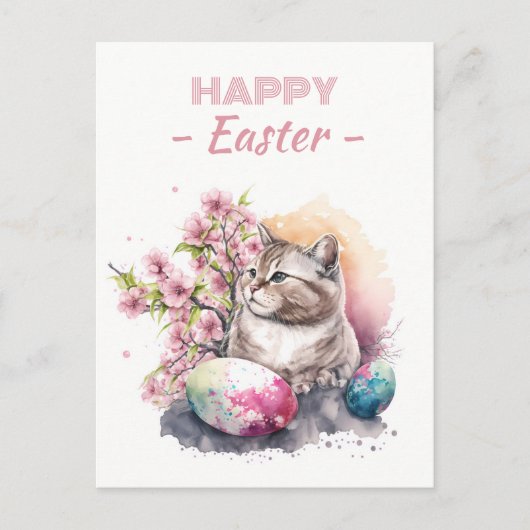 Osterfarbene Katzeneier und Kirschblüten - Postkarte (Vorderseite)