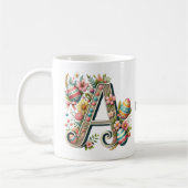 Osterfarbene Personalisierte florale Monogramm mit Kaffeetasse (Links)
