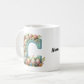 Osterfarbene Personalisierte florale Monogramm mit Kaffeetasse (Vorderseite Links)
