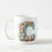 Osterfarbene Personalisierte florale Monogramm mit Kaffeetasse (Links)
