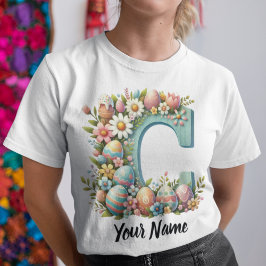 Osterfarbene Personalisierte florale Monogramm mit T-Shirt