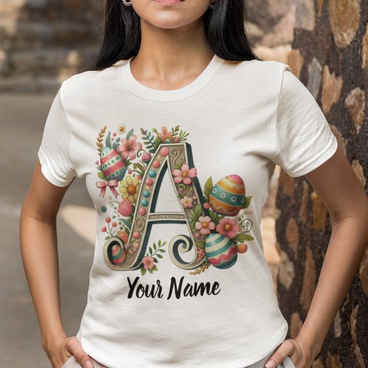 Osterfarbene Personalisierte florale Monogramm mit T-Shirt