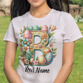 Osterfarbene Personalisierte florale Monogramm mit T-Shirt