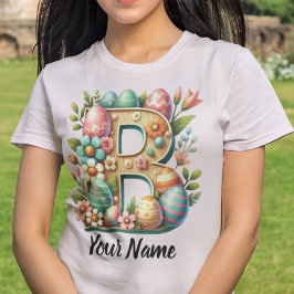 Osterfarbene Personalisierte florale Monogramm mit T-Shirt