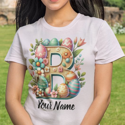 Osterfarbene Personalisierte florale Monogramm mit T-Shirt