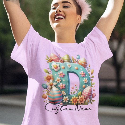 Osterfarbene Personalisierte florale Monogramm mit T-Shirt