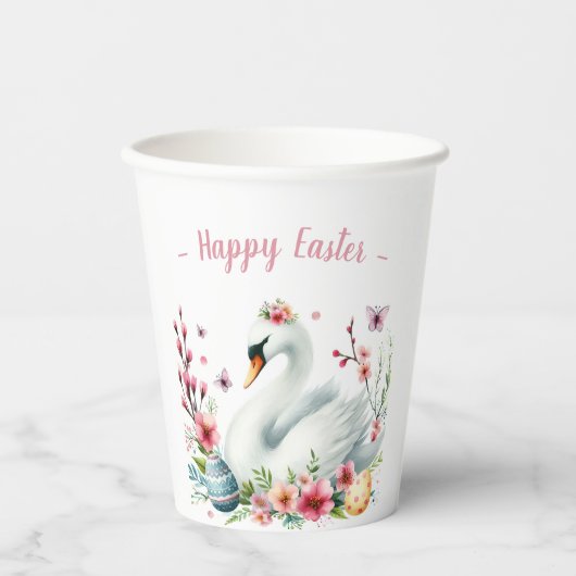 Osterfarbene Schwaneneier und Blume Pappbecher (Vorderseite)