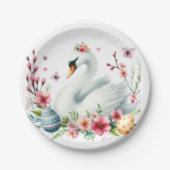 Osterfarbene Schwaneneier und Blume - Pappteller (Vorderseite)