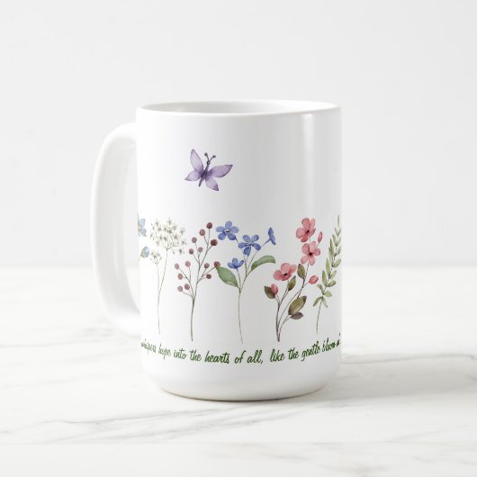 Osterfarbene Wildblumen Schmetterlinge Kaffeetasse (Vorderseite Links)