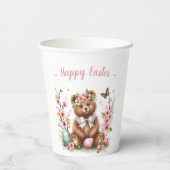 Osterfarbener Bärenkuppel - Eier und Blume Pappbecher (Rückseite)