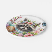 Osterfarbener Raccoon - Eier und Blume - Pappteller (Schrägansicht)