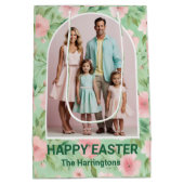 Osterfarbenes Foto Pastellfarben Rosa und grüne Fl Mittlere Geschenktüte (Rückseite)