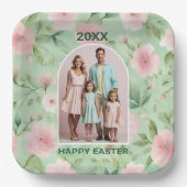 Osterfarbenes Foto Pastellfarben Rosa und grüne Fl Pappteller (Vorderseite)