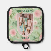 Osterfarbenes Foto Pastellfarben Rosa und grüne Fl Topflappen (Vorderseite)